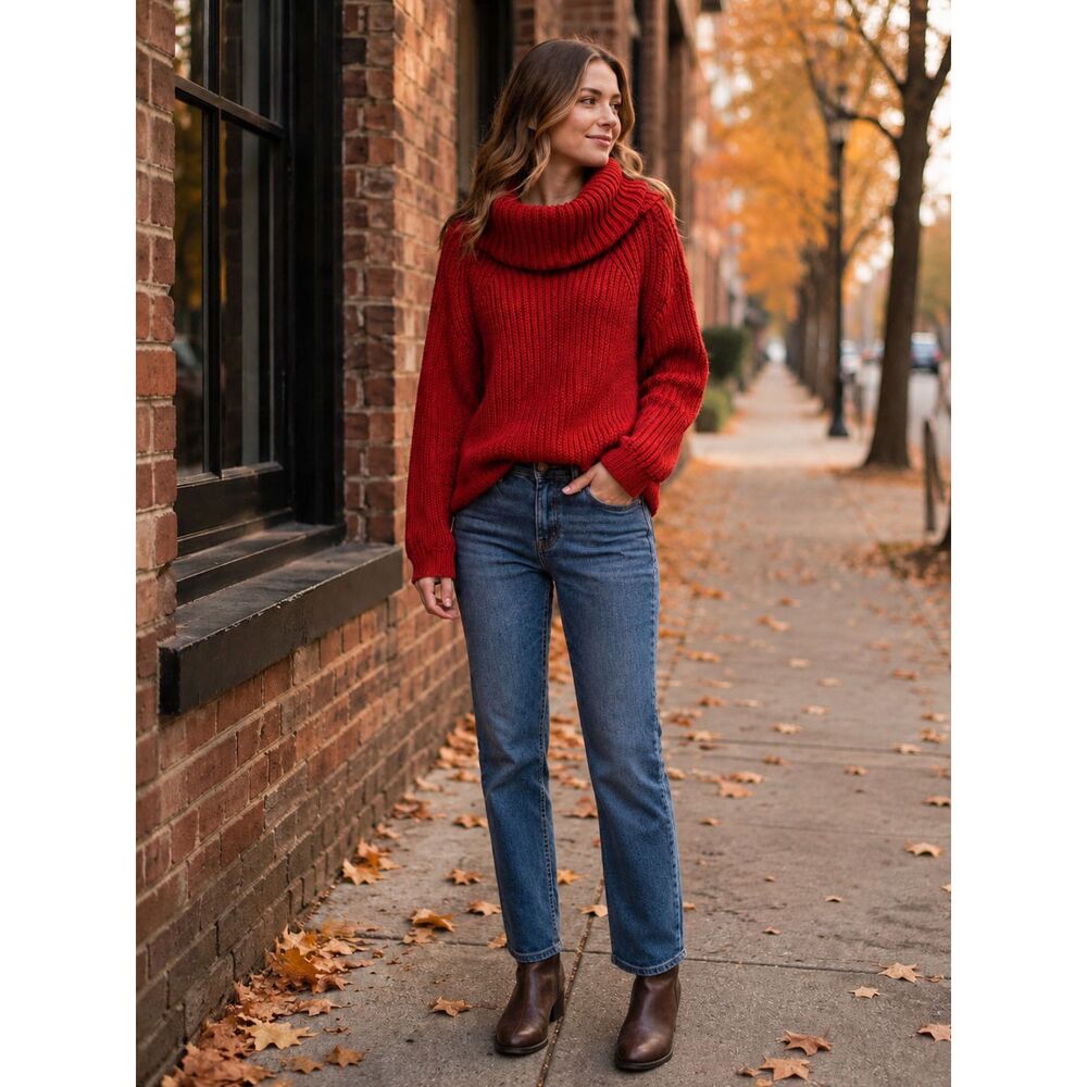 Women's Cowl Neck Sweater Thick Ribbed Knit Dark Red Small G-STAR RAW